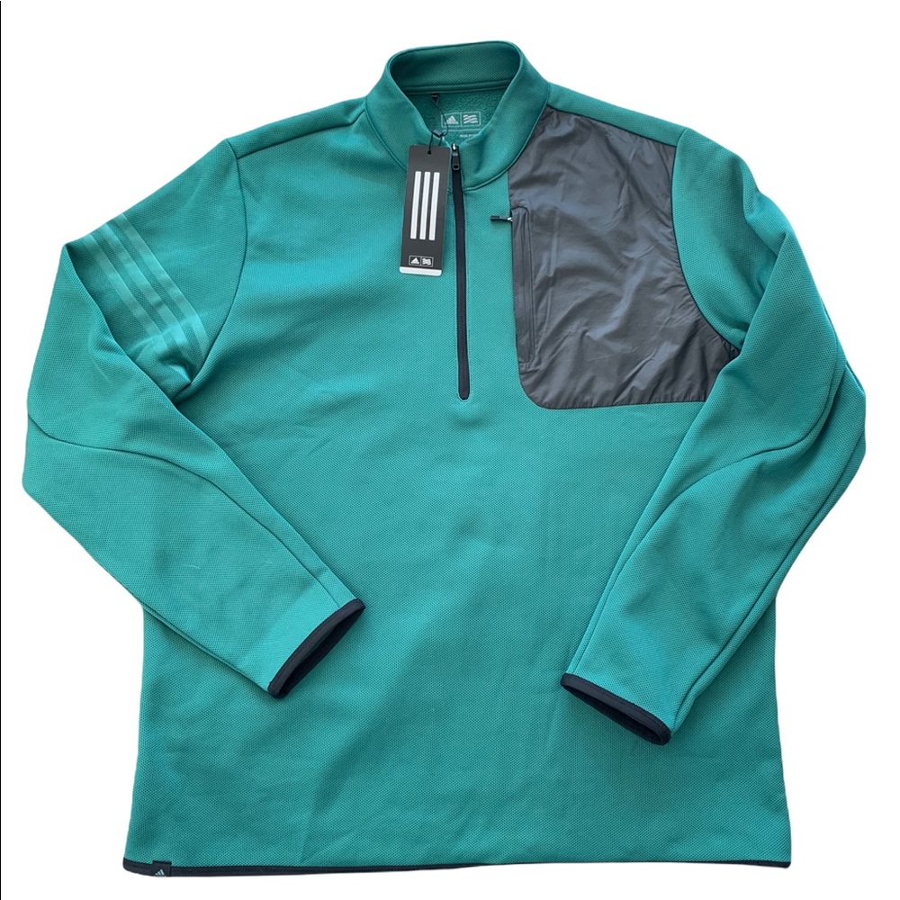 adidas Teal Quarter-Zip Sweatshirt with Contrast Chest Panel